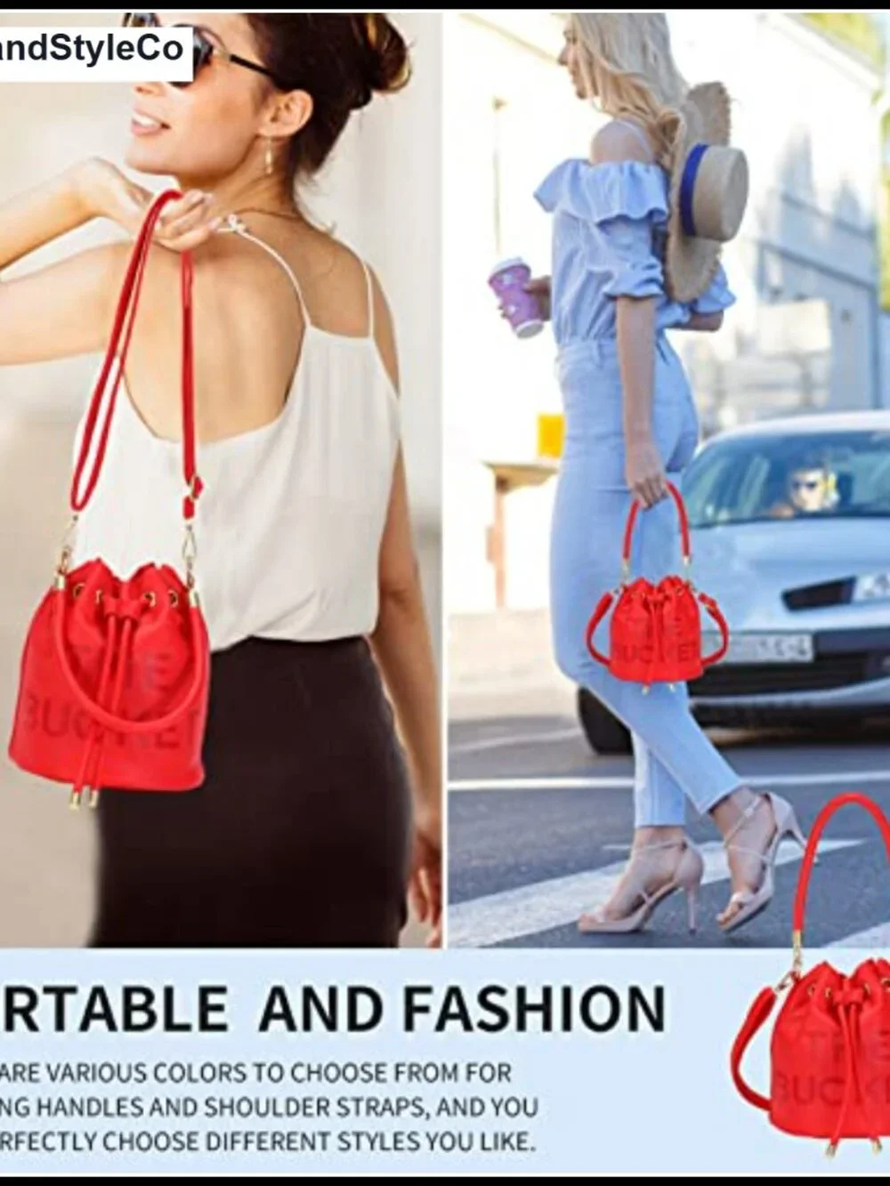 Women's Faux Leather Mini Bucket Bag Drawstring Crossbody Purse